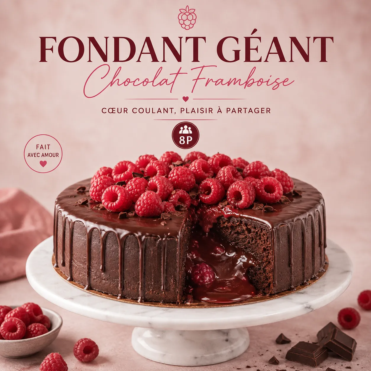 FONDANT GEANT CHOCOLAT FRAMBOISE 8 P